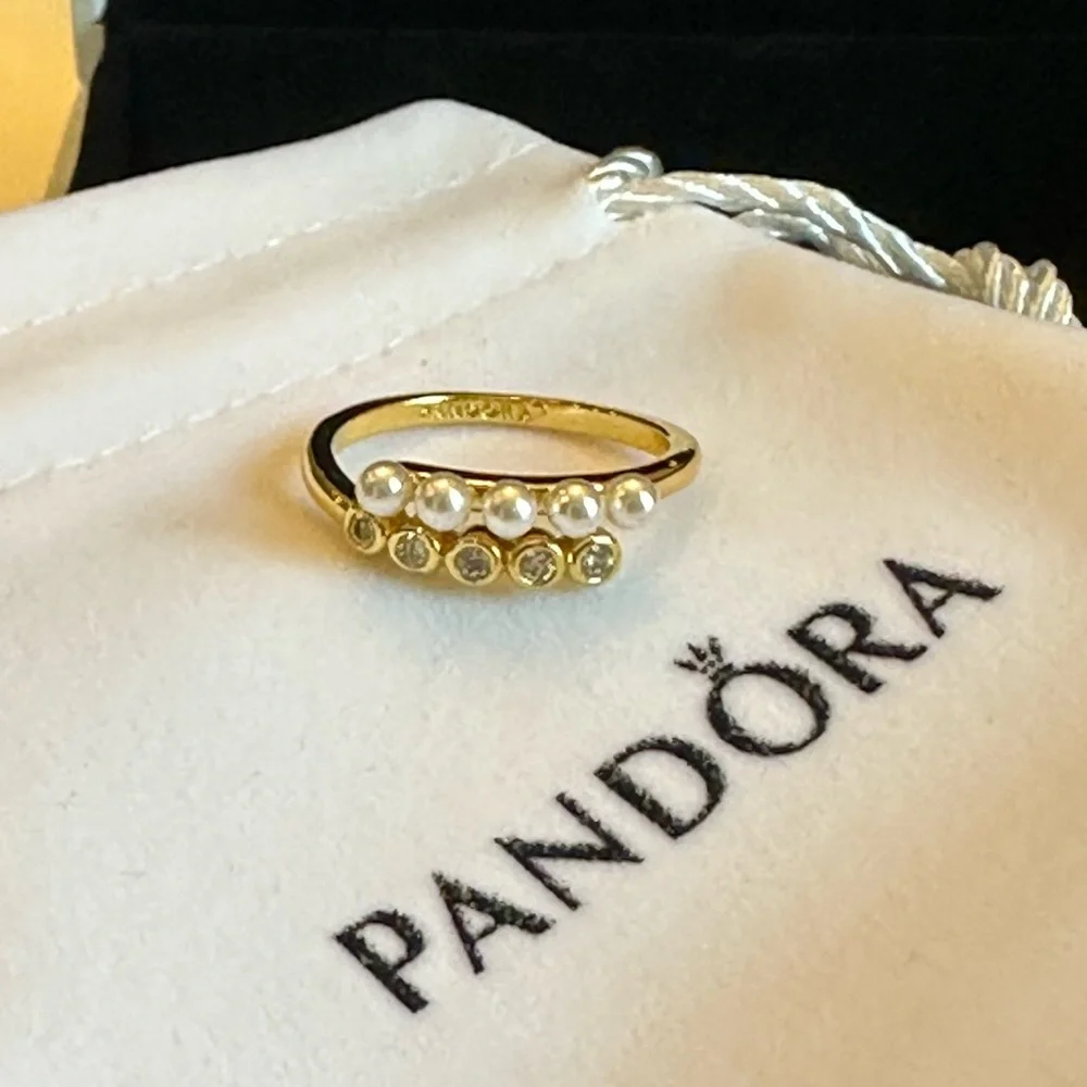 Pandora Treated Freshwater Cultured‎ Pearls & Stones Open Ring NEW